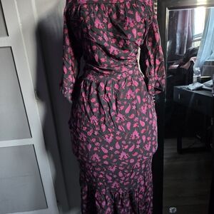 Floral Off-Shoulder Skirt And Top  in Black and Pink